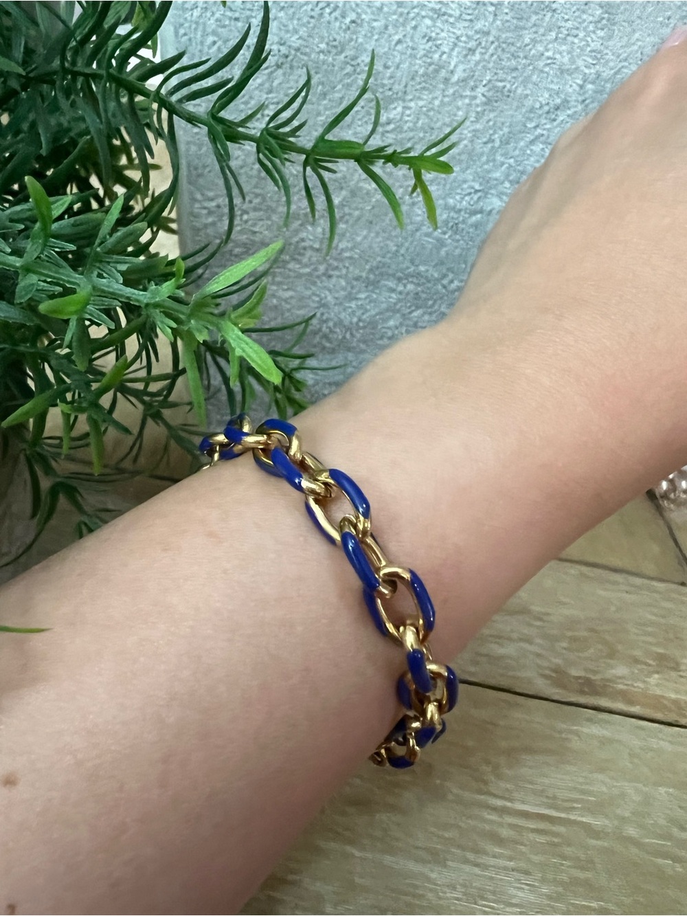 Gold and Royal Blue Chain Link Bracelet - Women Jewelry